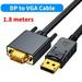 DisplayPort to VGA Adapter Cable 1.8m 1080P DP to VGA Converter for PC Computer Laptop to TV Monitor Projector ABS 1.8m