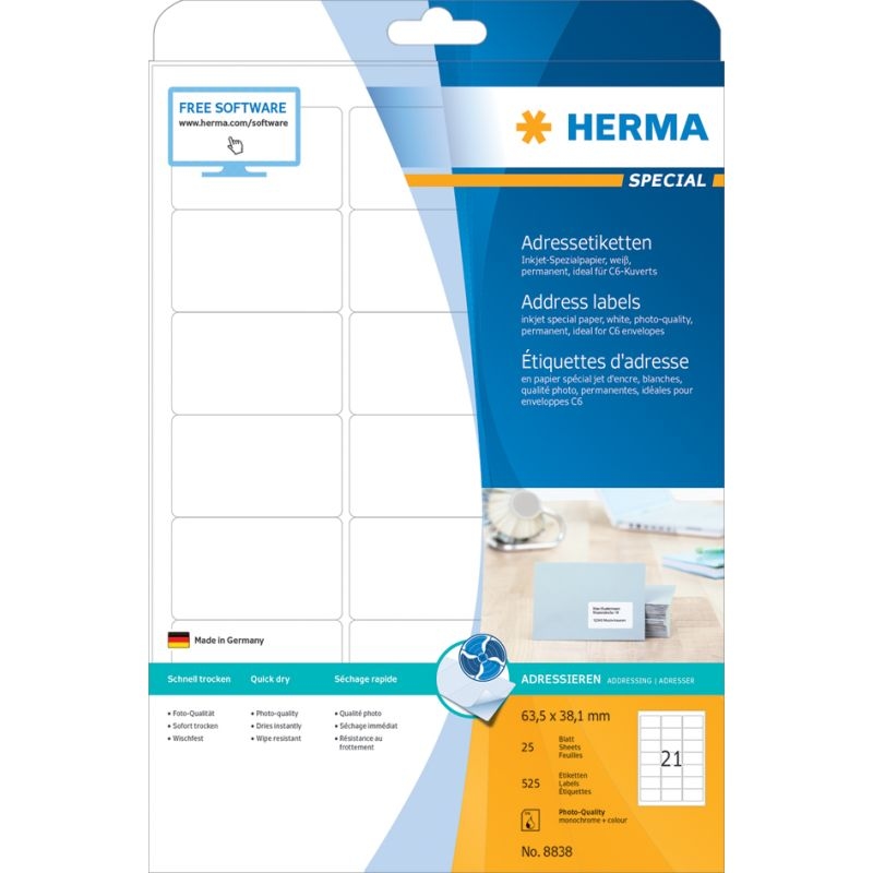 HERMA Inkjet-Etiketten SPECIAL, 97,0 x 42,3 mm, weiß Image