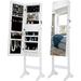 GEROBOOM 6 LED Mirror Jewelry Cabinet Full Length Lockable Wall/Door Mounted Jewelry Armoire Organizer with Mirror 2 Drawers Large Capacity Dressing Mirror Makeup Jewelry Armoire (White