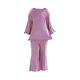 Fattazi Toddler Girl Wooden Ear Edge Long Sleeved Solid Color T Shirt Top Long Trousers Home Clothes Loose Suit For 0 To 9 Years