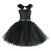 Rovga Toddler Sleeveless Girls Strap Halter Black Mesh Dress Performance Fashion Dress 6-7 Years