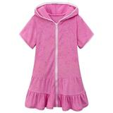Virmaxy Girls Kids Hooded Robes Toddler Girls Full Zip Up Swimsuit Coverup Short Sleeve Lightweight Beach Bathing Suit Robe Pink 10Y