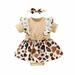 Elainilye Fashion Baby Girl Outfit Ruffled Print Top With Straps Shorts And Headband Three Piece Set Summer Outfits For 0-18 Months Old Brown