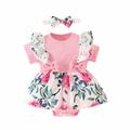 Elainilye Fashion Baby Girl Outfit Ruffled Print Top With Straps Shorts And Headband Three Piece Set Summer Outfits For 0-18 Months Old Pink