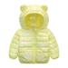 Virmaxy Toddler Baby Girls Boys Hooded Puffer Jacket Unisex Infant Shiny Quilted Hoodies Cute Bear Ear Hooded Down Jacket Solid Long Sleeve Full Zip Up Jacket Yellow 2T