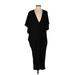 BCBGMAXAZRIA Casual Dress - Midi Plunge Short sleeves: Black Solid Dresses - Women's Size Small