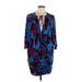 Express Casual Dress - Mini Tie Neck 3/4 sleeves: Blue Floral Dresses - Women's Size Large