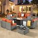 Red Barrel Studio® Aliva 6 - Person Outdoor Seating Group w/ Cushions Synthetic Wicker/All - Weather Wicker/Wicker/Rattan in Orange | Wayfair