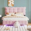 Ivy Bronx Kyrah Platform Bed Upholstered/Velvet, Metal in Pink/White | 47 H x 60.4 W x 81.7 D in | Wayfair 562C48DC09BA4F759D427DA3063F84DA