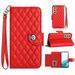 Faux Leather Wallet Case Compatible with Samsung Galaxy S22 Plus | Classic Wrist Strap Flip Case | Ultra Slim Card Slots Stand Function Shockproof Phone Cover for Samsung Galaxy S22 Plus - Red