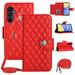 SaniMore Case for Samsung Galaxy A54 5G PU Leather 3D Lattice Stylish for Girls Crossbody Lanyard Flip Kickstand Card Slots Cash Pocket Magnetic Clasp Full Protective Shockproof Wallet Shell Red