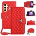 SaniMore Case for Samsung Galaxy S23 PU Leather 3D Lattice Stylish for Girls Crossbody Lanyard Flip Kickstand Card Slots Cash Pocket Magnetic Clasp Full Protective Shockproof Wallet Shell Red