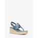 Michael Kors Aubrey Cutout Leather Wedge Sandal Blue 6