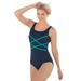 Plus Size Women's Crisscross Front Maillot by Swim 365 in Navy Miami Vice (Size 26) Swimsuit