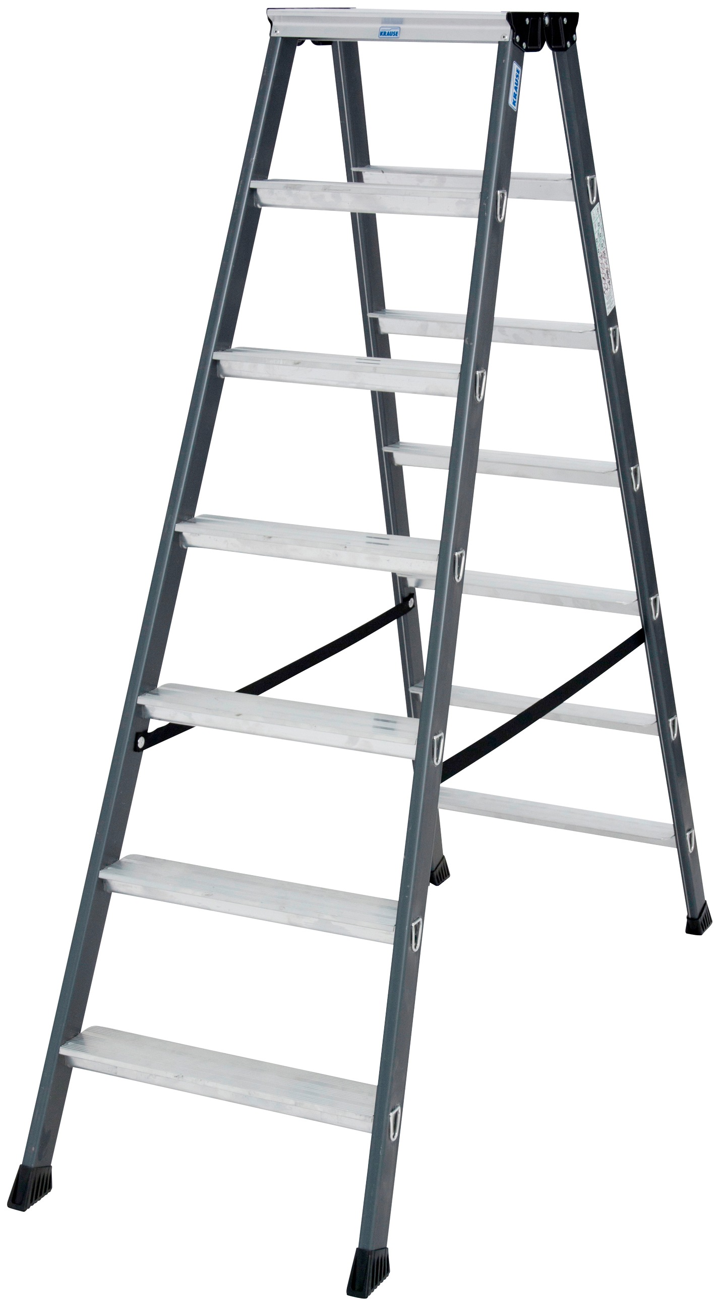 Doppelleiter KRAUSE "SePro D", grau (anthrazit), B:53cm H:25cm L:163cm, Aluminium, Leitern, Alu eloxiert, 2x7 Stufen, Arbeitshöe ca. 306 cm