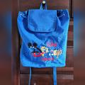 Disney Bags | Disney Parks Blue Nylon Drawstring Backpack 1990s Vtg Disney Unisex Backpack Bag | Color: Blue | Size: 13.5 Long X 14.5 Wide