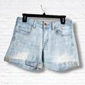 American Eagle Outfitters Shorts | American Eagle Outfitters Ae Light Blue Midi Rise Raw Hem Denim Shorts Size 6 | Color: Blue/White | Size: 6