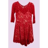 Free People Dresses | Free People Women Red Floral Mesh Lace Cottagecore Preppy Mini Dress Size 2 | Color: Cream/Red | Size: 2