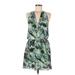 Parker Casual Dress - Mini Plunge Sleeveless: Green Tropical Dresses - Women's Size Medium