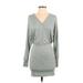Lush Casual Dress - Mini V-Neck Long sleeves: Gray Solid Dresses - New - Women's Size Small