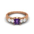 1.21 Ctw Square Shape Amethyst Gemstone 925 Sterling Silver Five Stone Women Engagement Ring Rose Gold Vermeil,S1/2