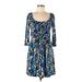 AB Studio Casual Dress - A-Line Scoop Neck 3/4 sleeves: Blue Dresses - Women's Size Medium