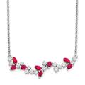 8.3mm 14ct White Gold Lab Grown Diamond and Created Ruby Floral Bar Necklace Jewelry Gifts for Women