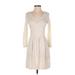 American Eagle Outfitters Casual Dress - A-Line Scoop Neck 3/4 sleeves: Ivory Print Dresses - Women's Size Small