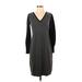 Ann Taylor Casual Dress - Sweater Dress V Neck 3/4 sleeves: Gray Color Block Dresses - Women's Size Small