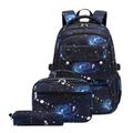 LMLXYZ Backpack 3 Pieces School Bags Teen Student Backpack School Bag with Pencil Case Lunch Box Boys Shoulder School Bag-2266-3 Blue