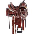 SHOWMEN CRAFT Barrel Racer Show Trail Riding Tooled Leather Western Saddle Tack Horse and Pony Size 15 Inches Seat