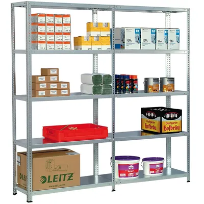 PROREGAL Fachbodenregal ADLER Schraubsystem | Medium-Duty | Grundregal | HxBxT 250x128x40cm | 6 Ebenen, Fachlast 250kg | Beidseitig nutzbar | Verzinkt Image
