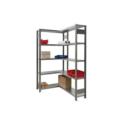 PROREGAL Eckregal FALKE Stecksystem | HxBxT 200x128x30cm | 5 Ebenen | Fachlast 150kg | Verzinkt Image