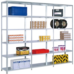 PROREGAL Fachbodenregal ADLER Schraubsystem | Heavy-Duty | Grundregal | HxBxT 300x128x40cm | 7 Ebenen | Fachlast 350kg | Beidseitig nutzbar | Verzinkt Image