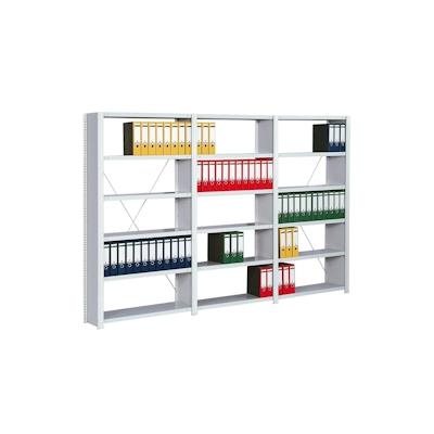 PROREGAL Büro-Fachbodenregal FALKE Stecksystem mit Seitenwand | Grundregal | HxBxT 200x128x60cm | 6 Stahlfachboden | Einseitig nutzbar | Lichtgrau Image