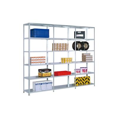 PROREGAL Fachbodenregal ADLER Schraubsystem | Heavy-Duty | Grundregal | HxBxT 250x128x40cm | 6 Ebenen | Fachlast 350kg | Beidseitig nutzbar | Verzinkt Image