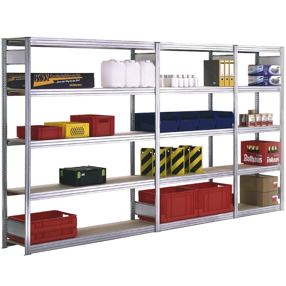 PROREGAL Weitspannregal FALKE | Medium-Duty | Grundregal | HxBxT 200x100x30cm | 5 Ebenen | Fachlast 250kg | Verzinkt Image