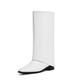 Modatope Mid Calf Boots for Women Fold Over Boots Square Toe Flat boots Slouch Riding Boots Slip On Shark Boots, A-white, 8 UK