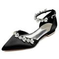 Women's Low Heels Satin Wedding Shoes for Bride Sexy Pointed Closed Toe Crystal Bridal Shoes Dress Sandals Party Shoes,Black,9.5 UK