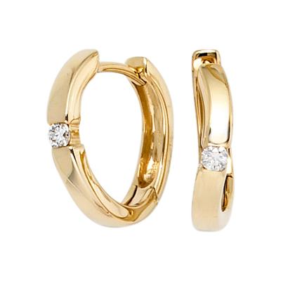 Paar Creolen JOBO, gelb (gelbgold 585), Ohrringe, Damen, SI = kleine Einschlüsse, Gelbgold 585-Diamanten, Gelbgold 585, Diamanten, 585 Gold mit 2 Diamanten Image
