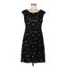 Connected Apparel Casual Dress - Party Scoop Neck Short sleeves: Black Print Dresses - Women's Size 8