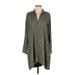 Cloth & Stone Casual Dress - Shirtdress Collared Long sleeves: Gray Solid Dresses - Women's Size Small