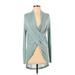 Jennifer Lopez Casual Dress - Mini V Neck Long sleeves: Teal Solid Dresses - Women's Size Small