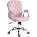 Vinsetto Velvet Home Office Chair, Button Tufted Desk Chair with Padded Armrests, Adjustable Height and Swivel Wheels, Pink