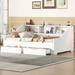 Twin to King Size Daybed Frame with Storage Bookcases and Two Drawers, Charging Design, White