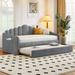 Twin Size Upholstered Daybed with Trundle, Velvet Sofa Bed with USB Charging Ports, No Box-Spring Needed, Gray