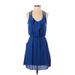 Xhilaration Casual Dress - Mini Scoop Neck Sleeveless: Blue Solid Dresses - Women's Size Small