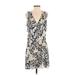 Parker Casual Dress - Wrap V Neck Sleeveless: Blue Floral Dresses - Women's Size Small