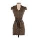 Express Casual Dress - Shirtdress V Neck Short sleeves: Brown Print Dresses - Women's Size 0