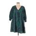 Porridge Casual Dress - A-Line V Neck 3/4 sleeves: Green Dresses - Women's Size X-Small